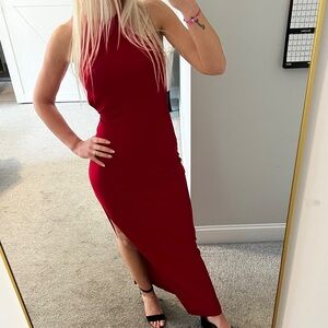NBD Red Maxi Dress - XS ( US 2 )- Elegant High Slit Gown/ wedding / cocktail